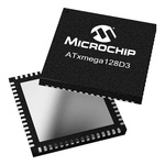 Microchip ATXMEGA128D3-MH, 8/16bit AVR Microcontroller, AVR XMEGA, 32MHz, 128 + 8 kB Flash, 64-Pin VQFN