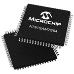 Microchip AT91SAM7S64C-AU, 32bit ARM7TDMI Microcontroller, AT91, 55MHz, 64 kB Flash, 64-Pin LQFP