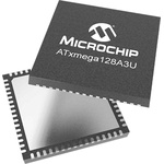 Microchip ATXMEGA128A3U-MH, 8bit AVR Microcontroller, ATxmega128A3U, 32MHz, 128 kB Flash, 64-Pin QFN