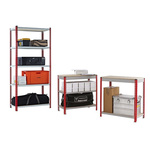 RS PRO Grey, Red Steel Twinspan Shelving System, 900mm x 2000mm, 450mm, 1000kg Load