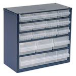 Raaco 16 Drawer Storage Unit, Steel, 282mm x 306mm x 150mm, Blue
