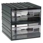 RS PRO 2 Drawer Storage Unit, Plastic, 208mm x 208mm x 222mm, Transparent