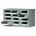 RS PRO 12 Drawer Storage Unit, Steel, 350mm x 586mm x 290mm, Grey