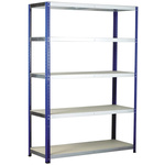 RS PRO Blue 5 Shelf Chipboard, Galvanised Steel Eco-Rax Shelving System, 1800mm x 900mm, 600mm, 265kg Load