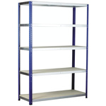 RS PRO Blue 5 Shelf Chipboard, Galvanised Steel Eco-Rax Shelving System, 1800mm x 1200mm, 600mm, 265kg Load