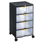 RS PRO 4 Drawer Storage Unit, PP, 629mm x 391mm x 390mm, Black