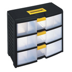 RS PRO 3 Drawer Storage Unit, PP, 334mm x 391mm x 197mm, Black, Transparent