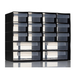 RS PRO 16 Drawer Unit, PP, 210mm x 270mm x 130mm, Black