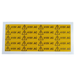 RS PRO Black/Yellow Vinyl Safety Labels, 415V AC-Text 20 mm x 60mm