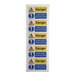 RS PRO Black/Blue/White/Yellow Vinyl Safety Labels, Danger Isolated Before Removing Cover-Text 40 mm x 60mm
