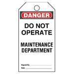 5 x 'Do Not Operate Maintenance Department' Lockout Tag