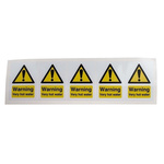 RS PRO Black/White/Yellow Vinyl Safety Labels, Warning Very Hot Water-Text 70 mm x 50mm