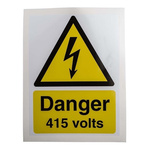 RS PRO Black/White/Yellow Vinyl Safety Labels, Danger 415 Volts-Text 200 mm x 150mm
