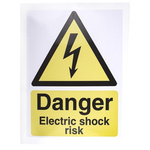 RS PRO Black/White/Yellow Vinyl Safety Labels, Danger Electric Shock Risk-Text 200 mm x 150mm