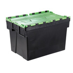 RS PRO 65L Green PP Attached Lid Container, 600mm x 400mm x 365mm