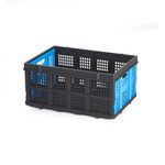 RS PRO Black, Blue Plastic Folding Crate, 260mm x 400mm x 560mm