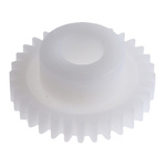 RS PRO POM 32 Teeth Spur Gear, 0.5 Module, 5mm Bore Diam, 16mm Pitch Diam, 10mm Hub Diam
