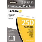 Fellowes A4 Glossy Laminator Pouches 80micron Thickness, 250 Pack Quantity