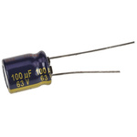 Panasonic 100μF Aluminium Electrolytic Capacitor 63V dc, Radial, Through Hole - EEUFC1J101B