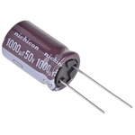 Nichicon 1000μF Aluminium Electrolytic Capacitor 50V dc, Radial, Through Hole - UPS1H102MHD