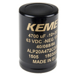 KEMET 4700μF Aluminium Electrolytic Capacitor 63V dc, PCB Mount - ALP20A472CD063