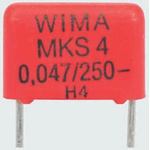 WIMA MKS4 Polyester Film Capacitor, 160 V ac, 250 V dc, ±10%, 470nF, Through Hole