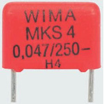 WIMA MKS4 Polyester Film Capacitor, 40 V ac, 63 V dc, ±10%, 330nF, Through Hole