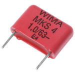 WIMA MKS4 Polyester Film Capacitor, 40 V ac, 63 V dc, ±10%, 1μF, Through Hole