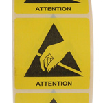 RS PRO Yellow Paper ESD Label, Attention-Text 50 mm x 50mm