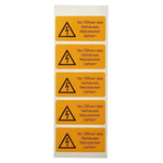 Idento Yellow PVC Safety Labels, Vor Öffnen des Gehäuses Netzstecker ziehen!-Text