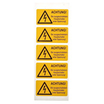 Idento Yellow PVC Safety Labels, ACHTUNG! Bei ausgeschaltetem Hauptschalter unter Spannung-Text
