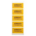 Idento Yellow PVC Safety Labels, VORSICHT! Fremdspannung-Text