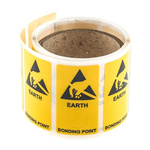 RS PRO Yellow Vinyl ESD Label, Earth Bonding Point-Text 300 mm x 150mm
