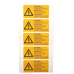 Idento Yellow PVC Safety Labels, ACHTUNG! Bei ausgeschaltetem Hauptschalter unter Spannung; ATTENTION! Voltage also