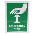 RS PRO Vinyl Green/White Safe Conditions Sign, Emergency Stop, English