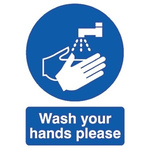 RS PRO Vinyl Mandatory Wash Hands Sign With English Text