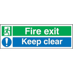 Plastic Fire Safety Sign, Fire exit Keep clear With English Text