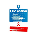 Plastic Fire Safety Sign, Fire Action Instructions With English Text