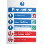PP Fire Safety Sign, Fire Action Instructions With English Text