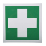 RS PRO Vinyl Green/White First Aid Label, H150 mm W150mm
