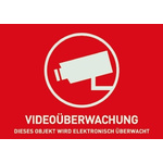 ABUS Security-Center Red/White Surveillance Warning Sticker, Videoüberwachung-Text, German, 52.5 mm x 74mm