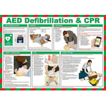 AED Defibrillation and CPR Safety Poster, Semi Rigid Laminate, English, 420 mm, 590mm
