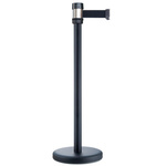 RS PRO Black Steel Retractable Barrier, 2m, Black Tape