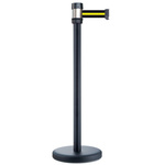 RS PRO Black Steel Retractable Barrier, 2m, Yellow/Black Tape