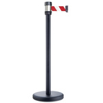 RS PRO Black Steel Retractable Barrier, 2m, Red, White Tape