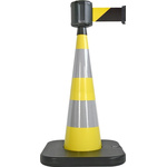 RS PRO Weighted Grey, Yellow 1.10 m PVC Safety Cone With Strap Reel