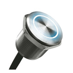 Bulgin Illuminated Piezo Switch, Latching, SPST, IP68, IP69K, Wire Lead, 1 A @ 24 V dc, -40 → +85°C Grey