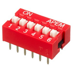 APEM 6 Way Through Hole DIP Switch SPST, Raised Actuator