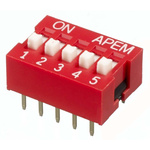 APEM 5 Way Through Hole DIP Switch SPST, Raised Actuator
