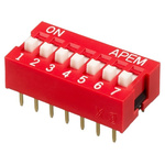 Apem 7 Way Through Hole DIP Switch SPST, Raised Actuator